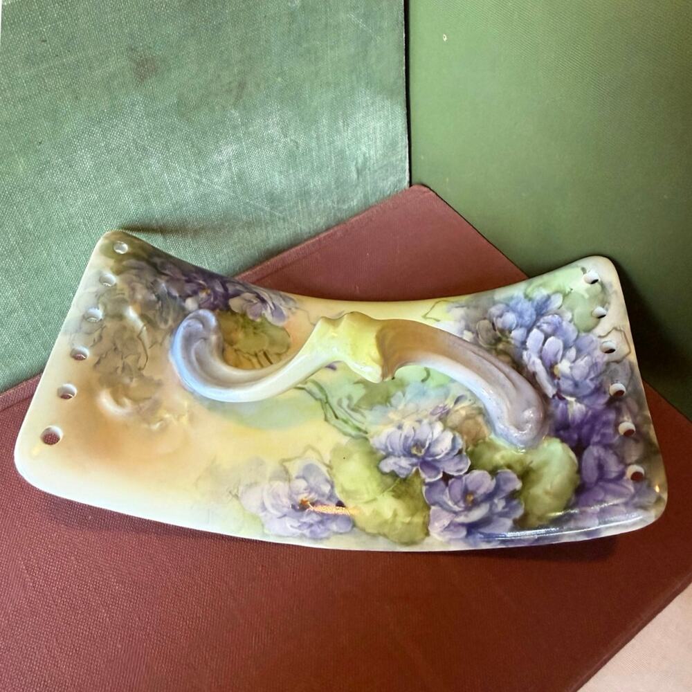 T&V Limoges Ink Blotter • Hand‑Painted Double Violets • Antique Porcelain